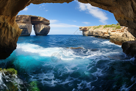 海洋之窗壮观的马耳他蓝窗背景