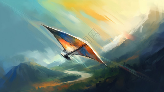 风筝彩绘在空中的悬挂式滑翔机插画
