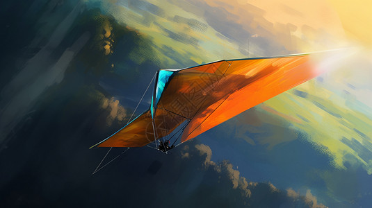 风筝彩绘在天上的悬挂式滑翔机插画