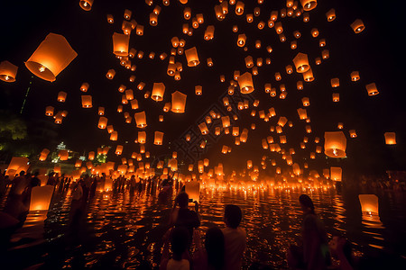 中元节祭拜庆祝孔明灯背景