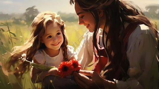 温馨的母亲和小女孩背景图片