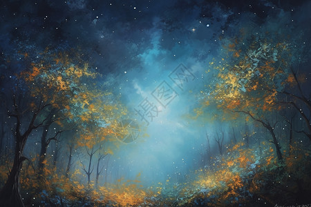 梦幻森林油画背景图片