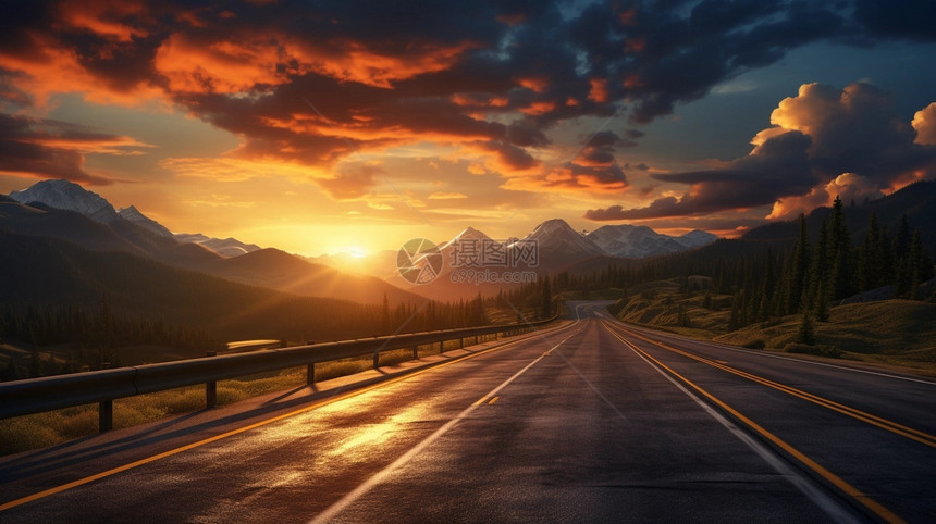 日落时的高速公路图片