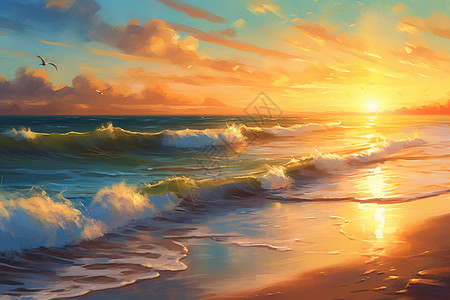 日落时分下的沙滩图片