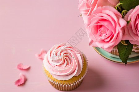 抹上粉色奶油的蛋糕图片