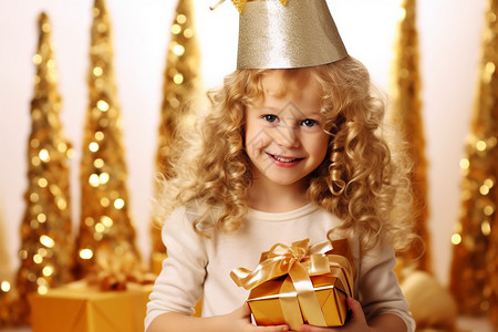 小女孩抱着礼物盒子背景图片