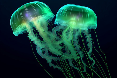 两只发着绿光的水母背景图片