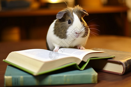 坐在书上看书趴在书上的豚鼠背景