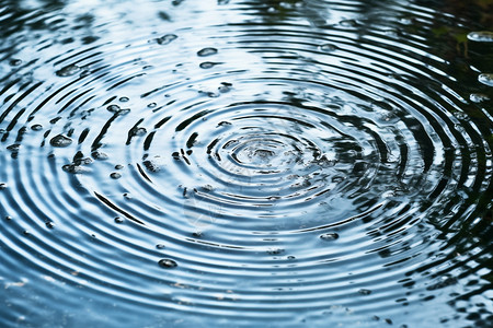 户外池塘滴落的雨滴图片