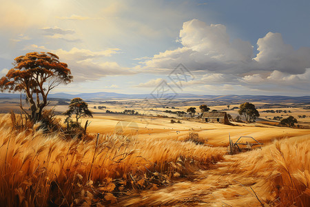 农场的油画背景图片