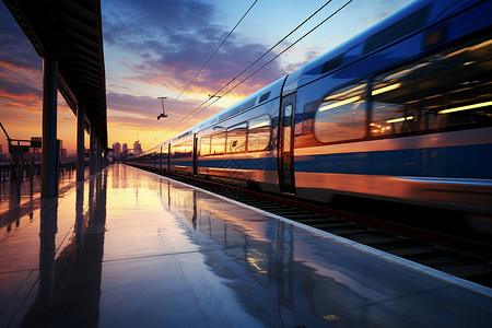 傍晚的铁路交通风景图片