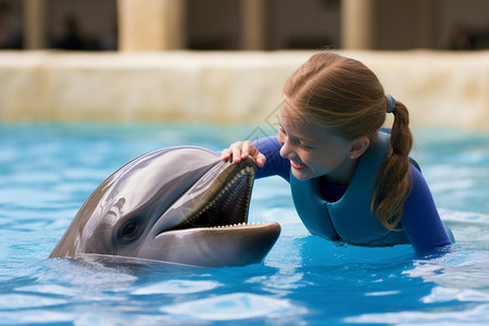 小孩与海豚小女孩与海豚互动背景