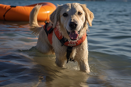 海边开心玩耍的狗狗图片