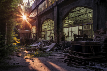 郊区废弃的工业工厂图片