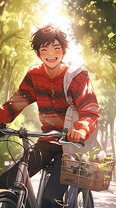 骑行动漫素材骑着自行车的动漫男孩插画