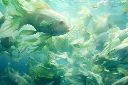 抽象梦幻背景中的鱼群背景图片