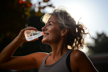户外跑步喝水的运动员图片