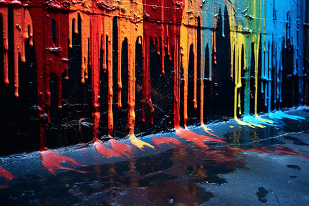 城市中泼洒油漆的创意背景图片
