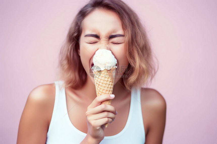吃冰淇淋的女士图片