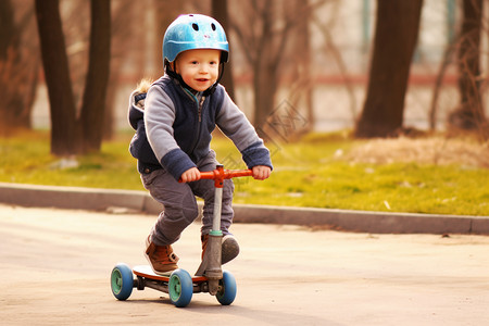 骑滑板车的男孩图片
