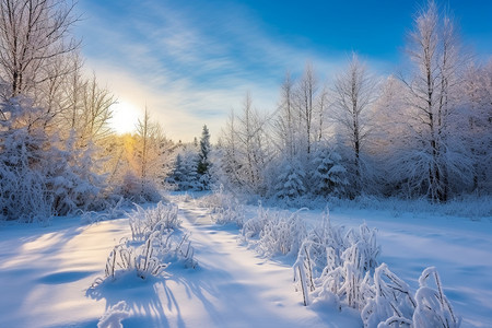 落日的雪地图片