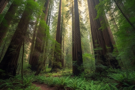 茂盛的红杉森林背景图片