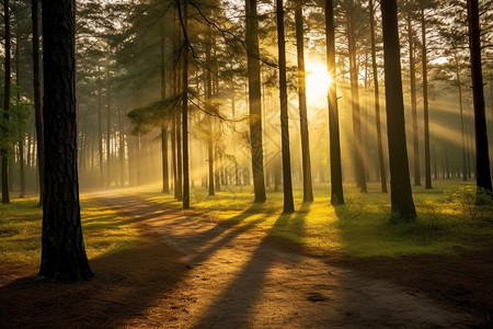 阳光照射的树林背景图片