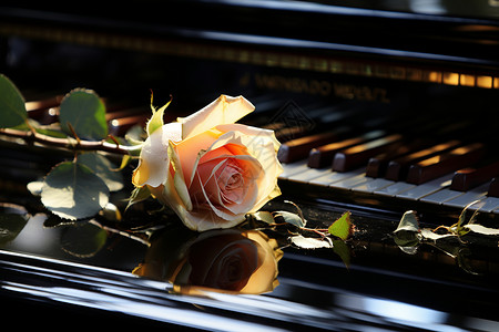 钢琴上的玫瑰背景图片