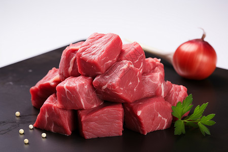 切块的生牛肉背景图片