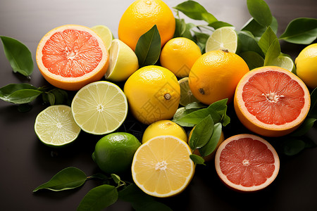 新鲜的柠檬和柚子背景图片