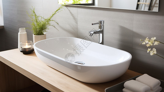 瓷白色的素材浴室里的洗手台背景