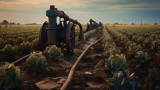 田间灌溉的农民图片