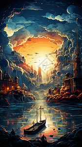 日落时分的风景海报背景图片
