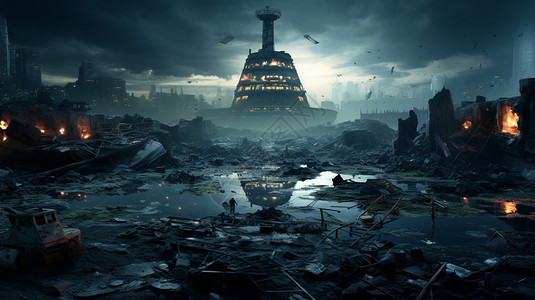 未来技术风格废墟背景图片