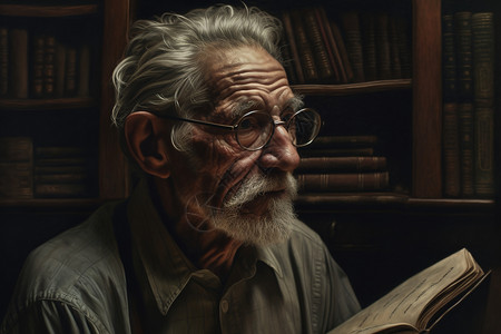 在看书的外国老人背景图片