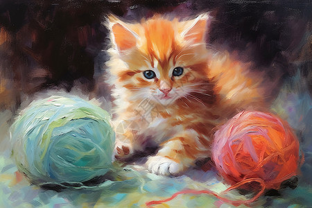 小猫咪的油画背景图片
