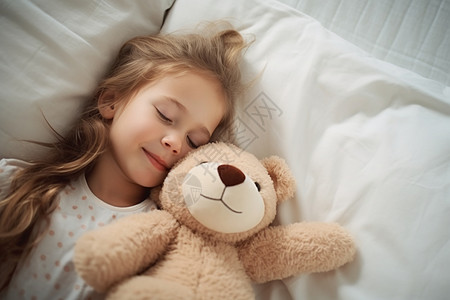 抱着女孩小熊抱着小熊睡觉的外国女孩背景