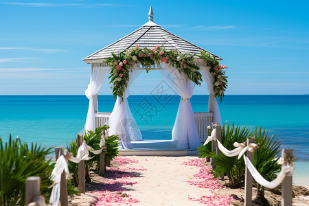鲜花海边素材海边婚礼现场背景