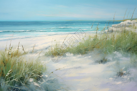 海滩油画插图背景图片