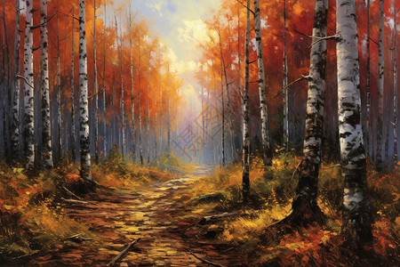 秋天森林艺术插图背景图片