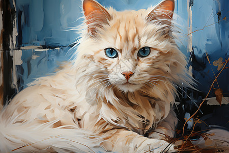 宠物特写油画中的猫咪插画