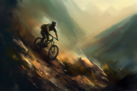 山地车手在骑行背景图片