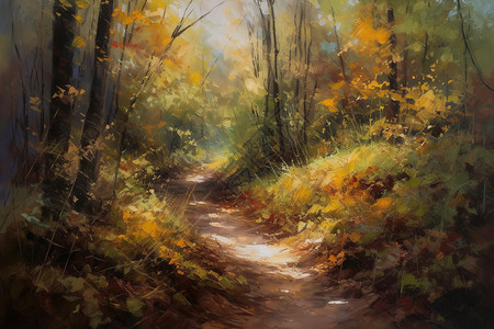 油画中的秋天景色图片