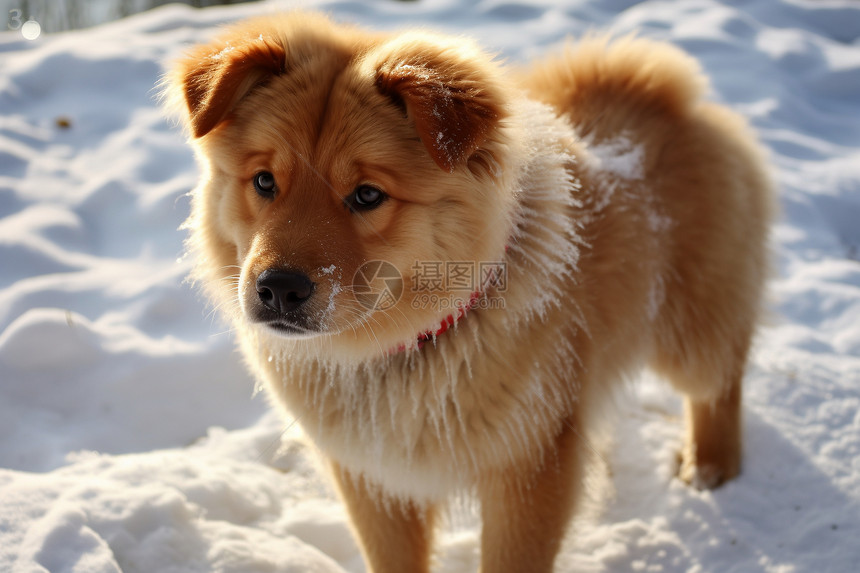 雪地中的小狗图片