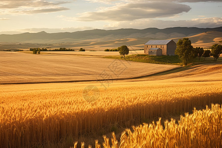 小麦农场的田园风光图片