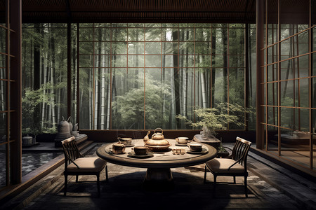 体验新中式茶馆的优雅背景图片