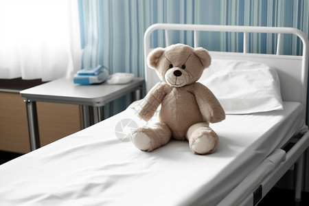病床上的玩具熊图片