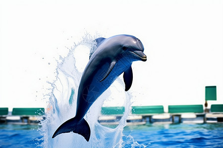 海洋馆中表演的海豚背景图片
