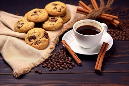 美味的咖啡和饼干背景图片