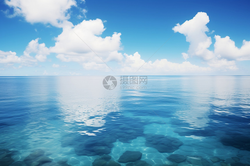 蓝天下的大海图片
